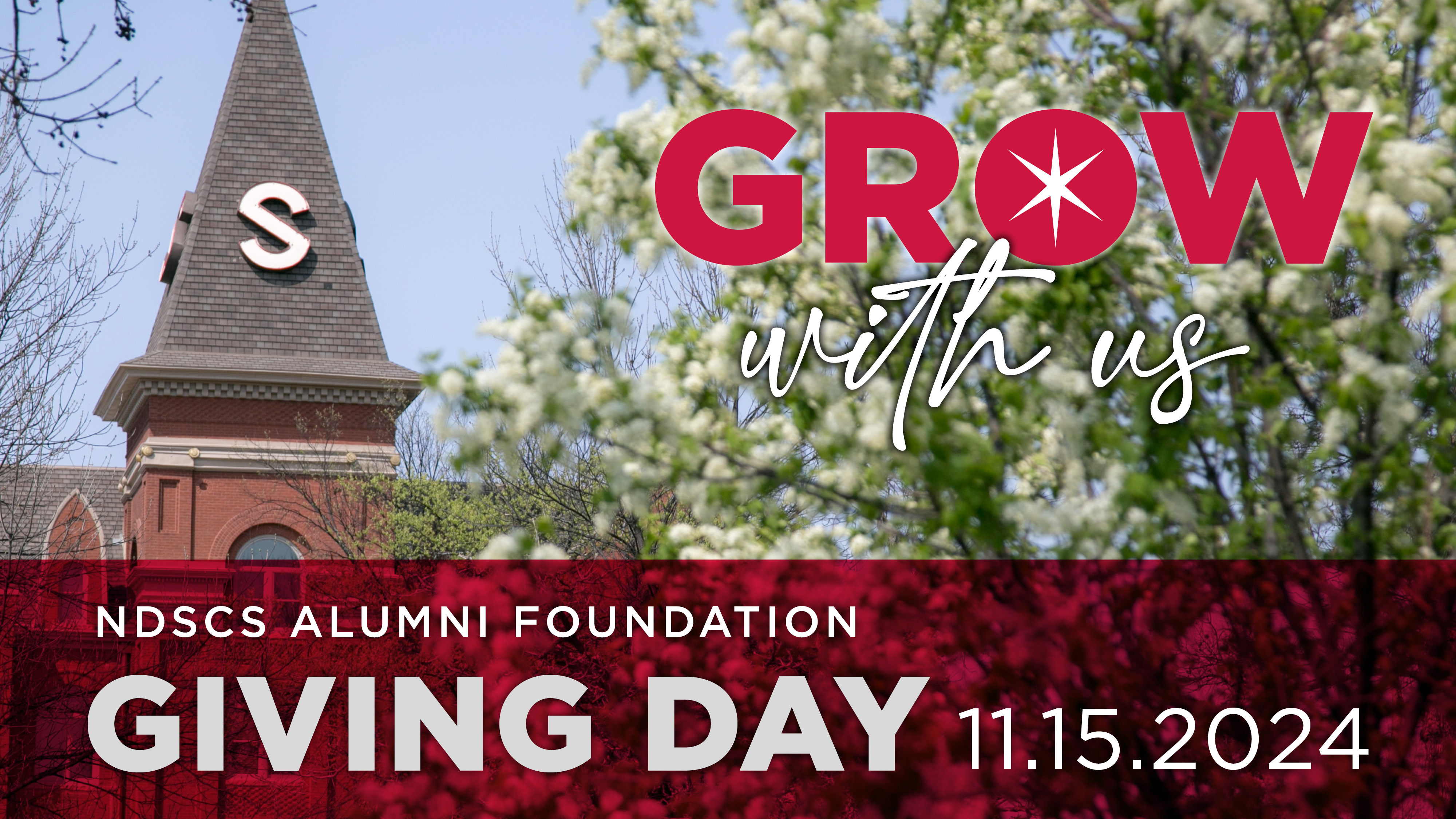 Grow With Us logo with NDSCS Steeple